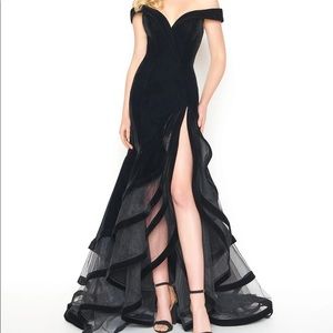 Tiered Velvet Trumpet Gown